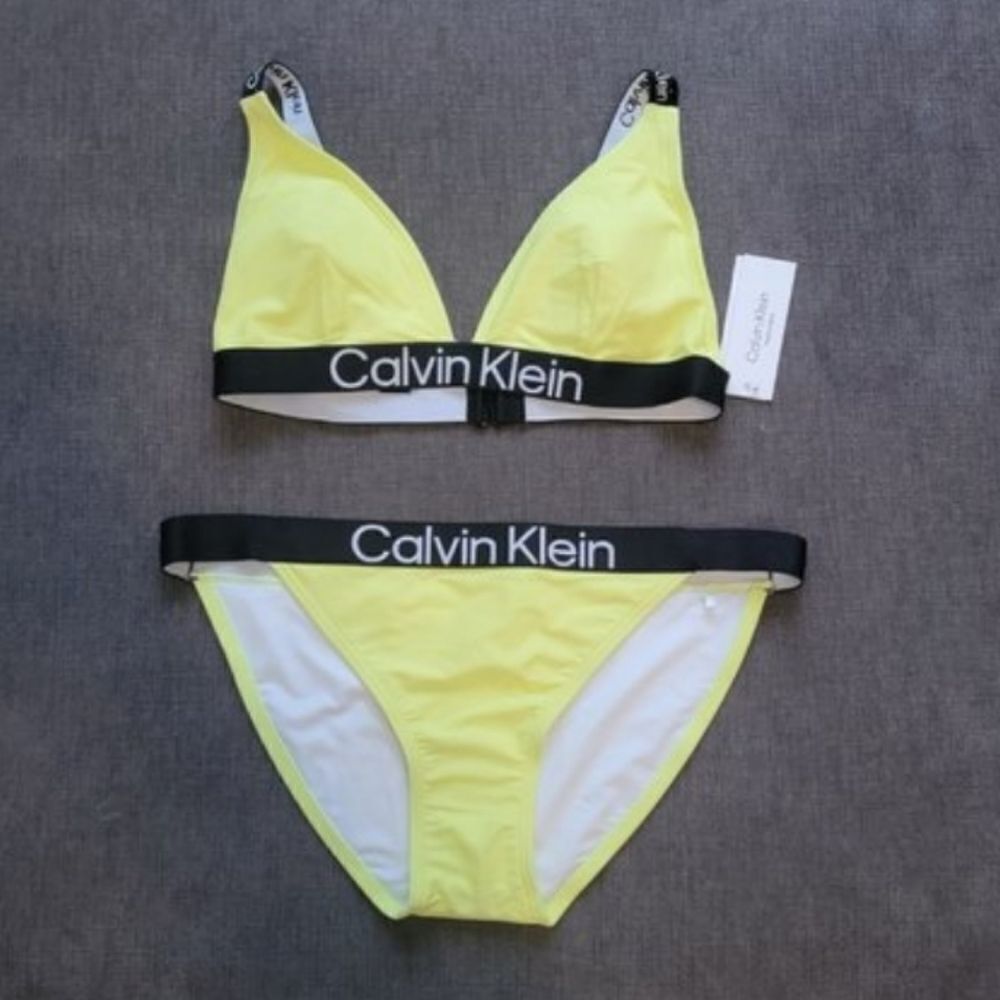 Calvin Klein Women's Yellow logo strap bikini & Bottom 2 Piece Swimsuit set  XL